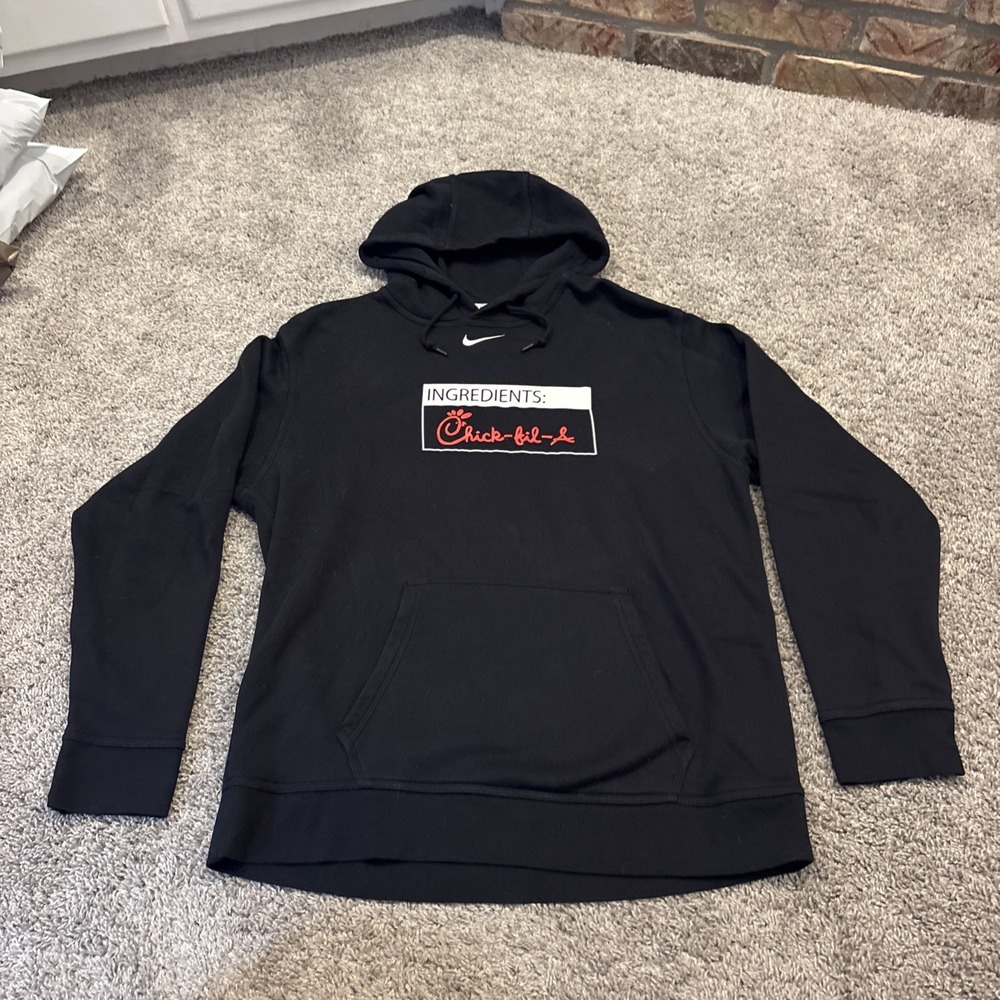 NIKE CENTER SWOOSH CHECK Chick fil a hoodie Large L Sweatshirt Black Rare